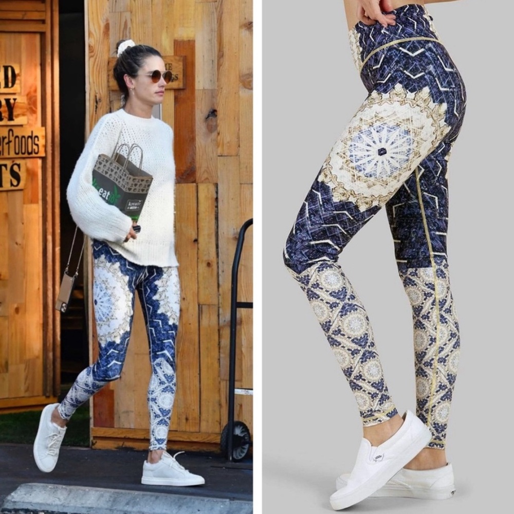 Wolven Threads Blue Scared Geometry Yoga leggings  Victoria secret model